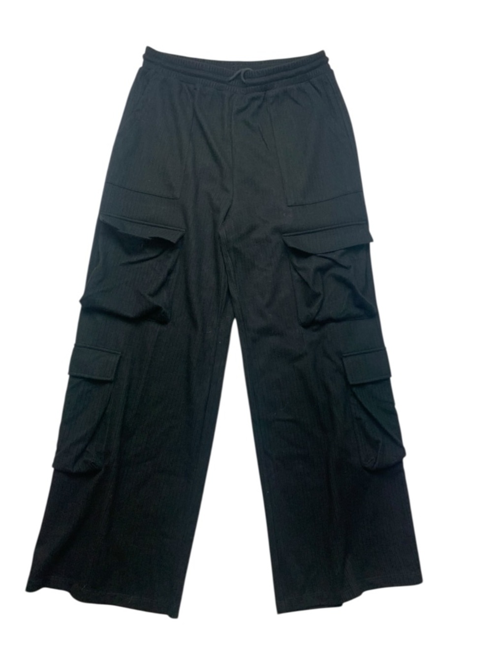 Halara size large new Black Wide-Leg Cargo Pants velour Ribbed casual relaxed - Picture 2 of 12